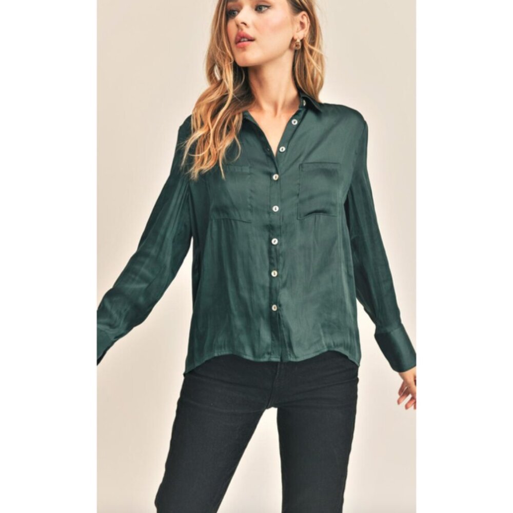 Reset by Jane "Piper" teal button down long sleeve shirt